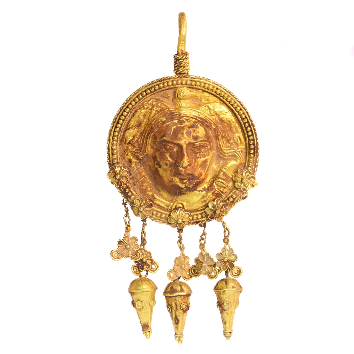 Ancient gold embossed portret of Zeus with eagle attribute as a symbol of ultimate power